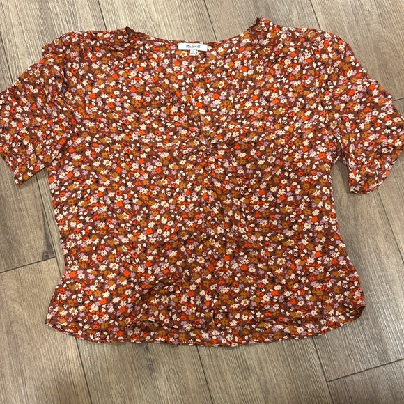 Madewell Floral Blouse - Red and Brown - Picture 2 of 4